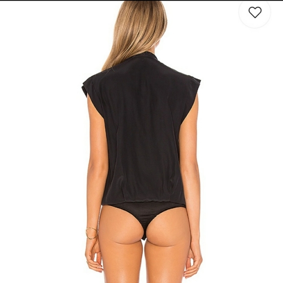 Lamarque Cinta Surplice Black Viscose Cap Sleeve Bodysuit - Picture 3 of 8